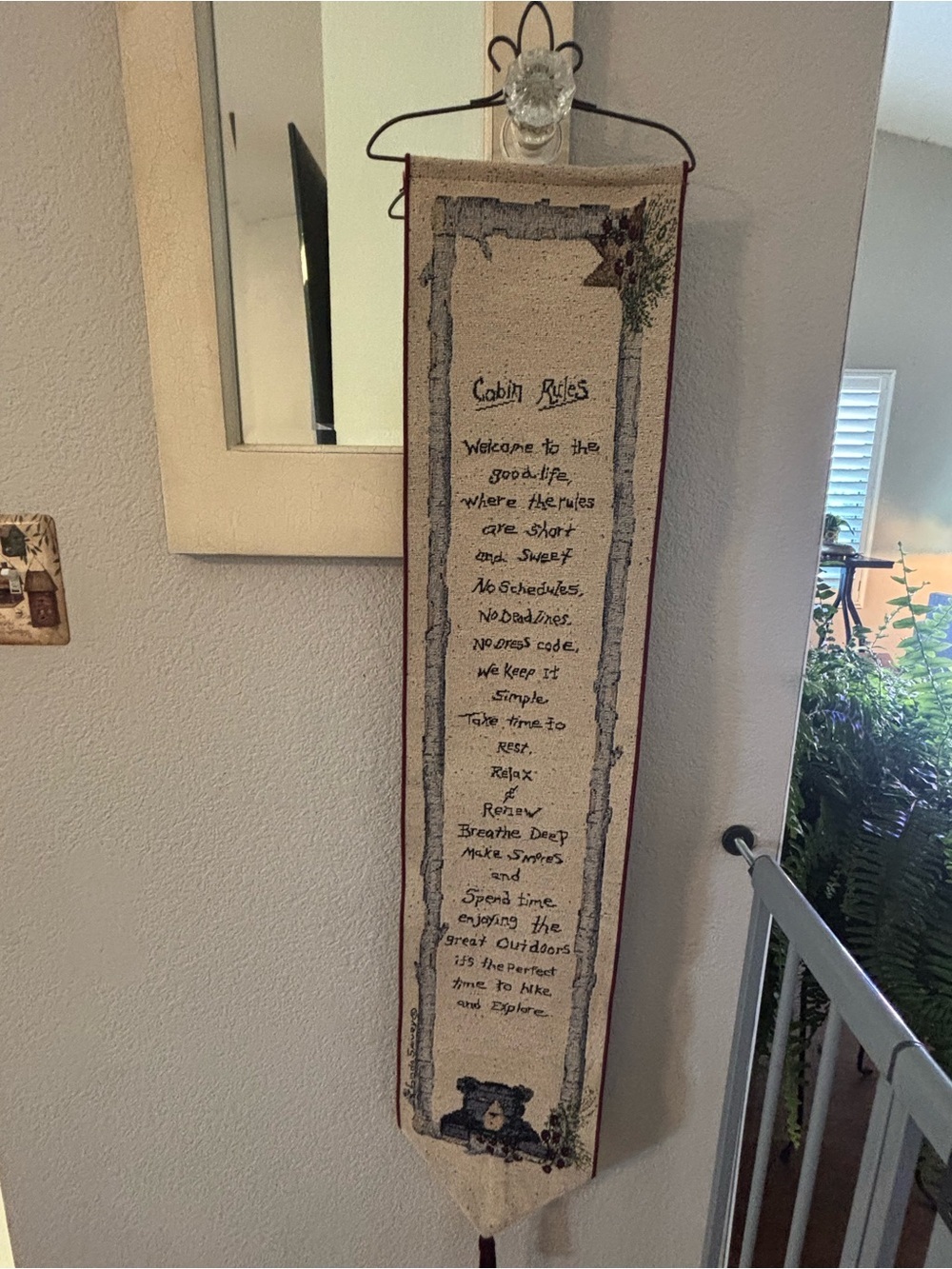 Beige Cabin Rules Tapestry Wall Hanging - Home Wall Decor